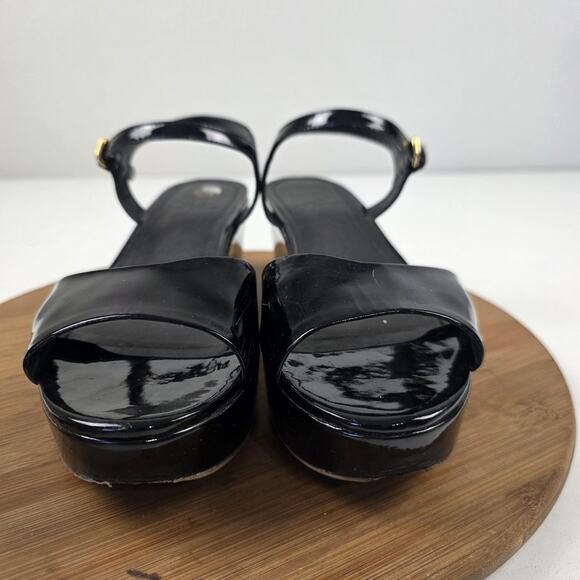 Tory Burch Sandals Womens Size 9 Black Patent Leather Wedge Platform Ankle Strap - Picture 3 of 16